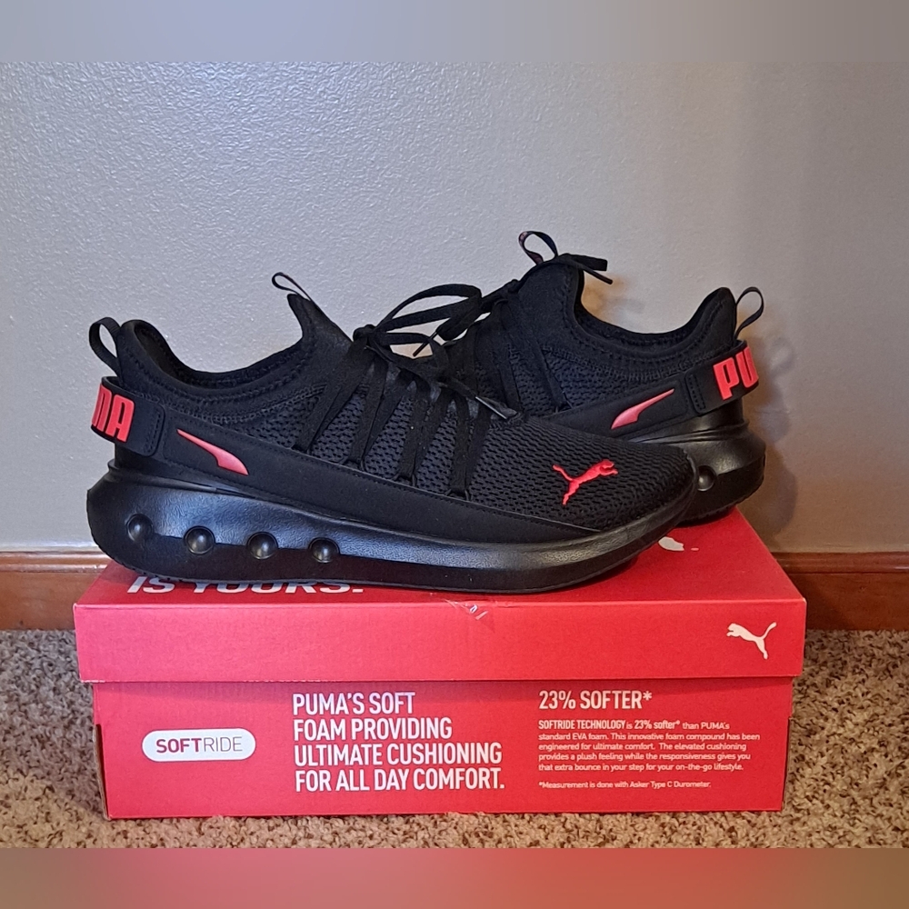 PUMA SoftRide Carson Fresh Men's Black and Red Shoes Size 13